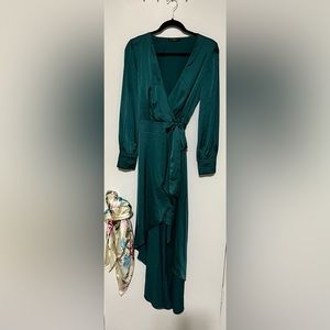 SHEIN Emerald Green High Low Wrap Dress Size: M